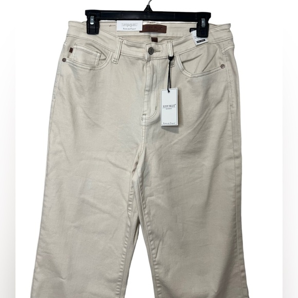 Judy Blue Destroyed Hem Straight Leg Jeans - Light Khaki Size 32 - Picture 8 of 9